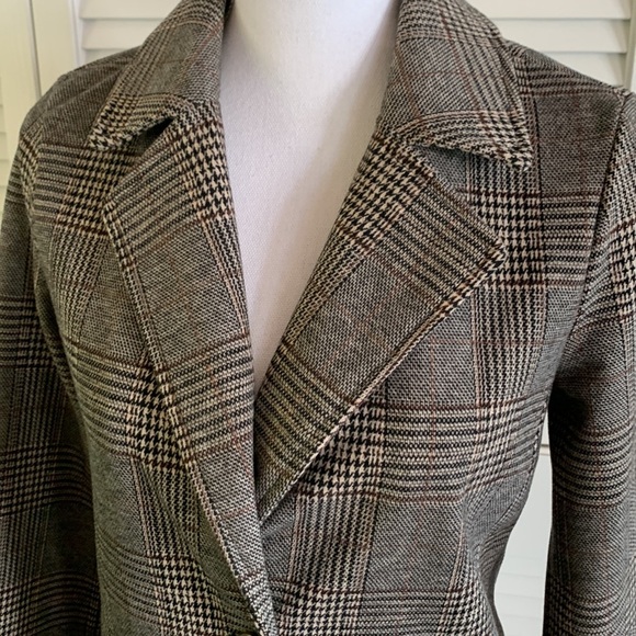 Anthropologie Avec Les Filles Sigrid Long Blazer Women’s Cream Black Plaid XS - Picture 3 of 13